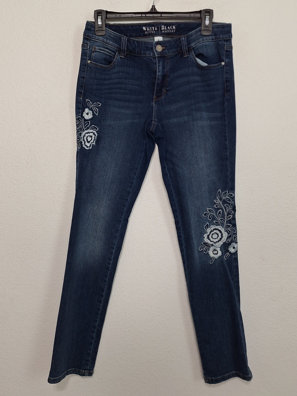 White House Black Market Floral Embroidered Boho Skinny Denim Jeans Size 4R